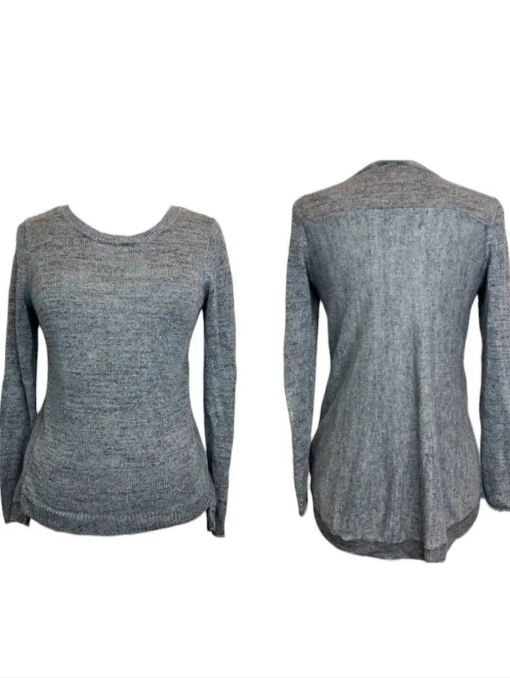 Eileen Fisher Linen Pullover Sweater Long Sleeve Knit Top Grey High Low Hem S